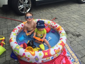 Tony and Enzo in the pool